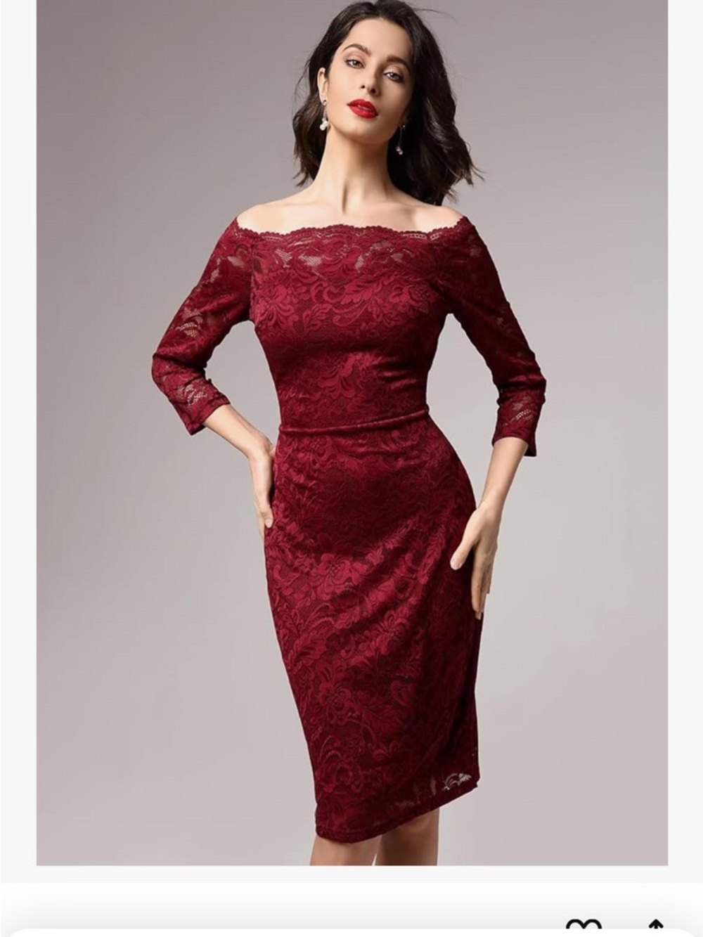 Miusol Off-Shoulder Lace Midi Dress in Burgundy